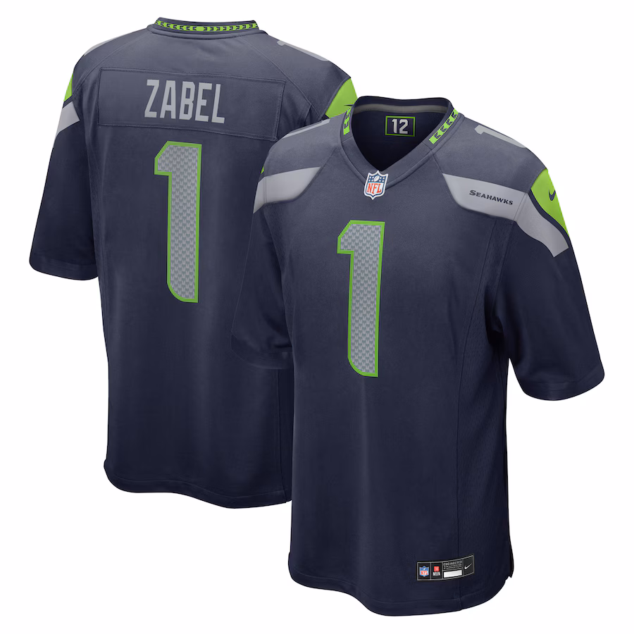 Men's Seattle Seahawks Grey Zabel Nike College Navy 2025 NFL Draft First Round Pick Game Jersey - Jersey