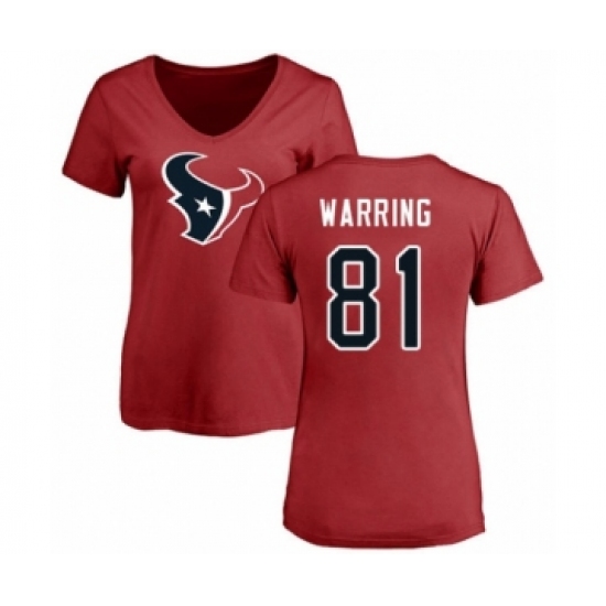 Football Women's Houston Texans #81 Kahale Warring Red Name & Number Logo T-Shirt - Jersey