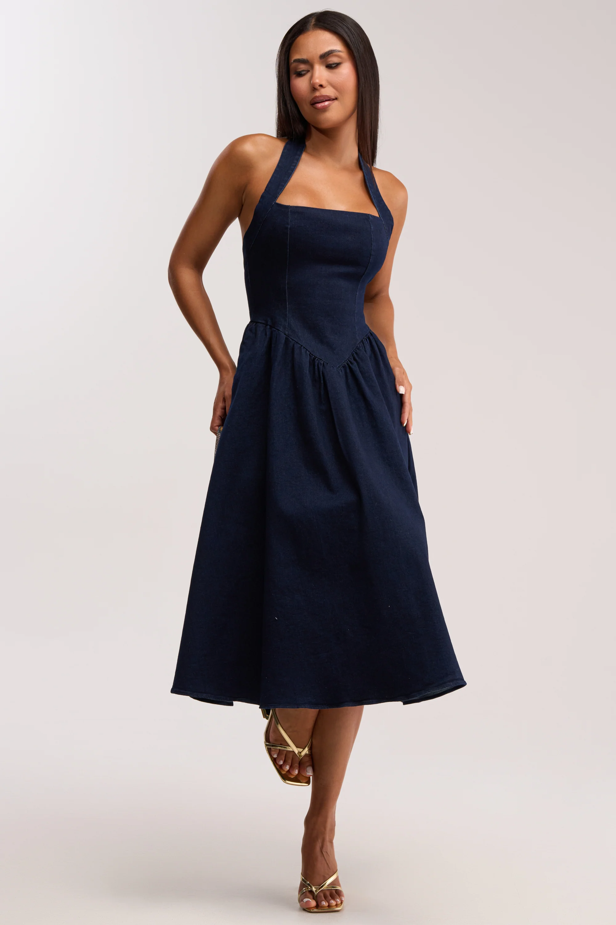 MISS INDEPENDENT DENIM HALTER MIDI DRESS - Akira Wear