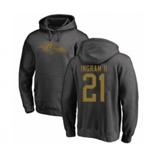 Football Baltimore Ravens #21 Mark Ingram II Ash One Color Pullover Hoodie - Jersey