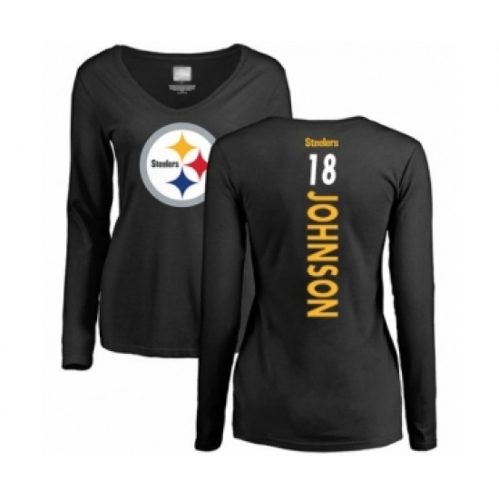 Women's Pittsburgh Steelers #18 Diontae Johnson Black Backer Slim Fit Long Sleeve T-Shirt - Jersey