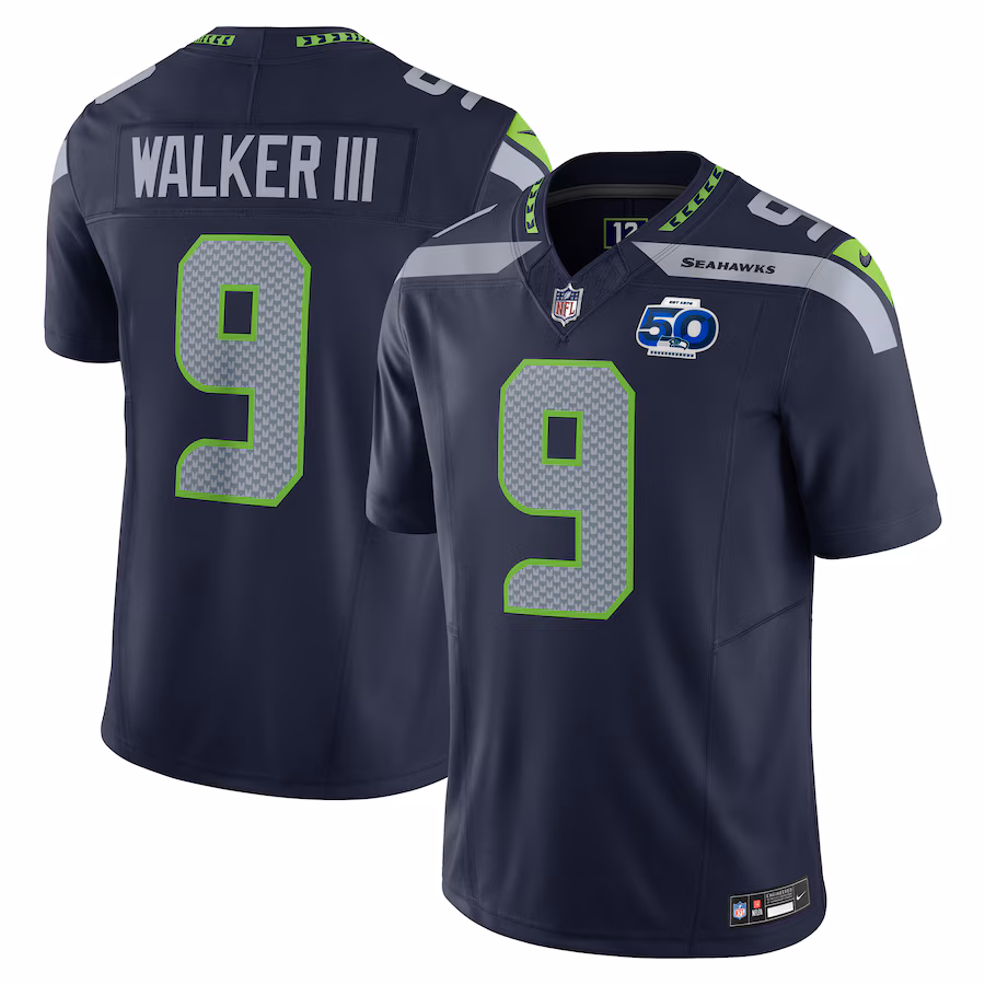 Men's Seattle Seahawks Kenneth Walker III Nike College Navy Team 50th Season Vapor F.U.S.E. Limited Jersey - Jersey
