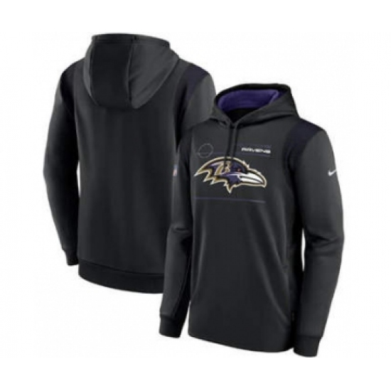 Men's Baltimore Ravens 2021 Black Sideline Logo Performance Pullover Hoodie - Jersey