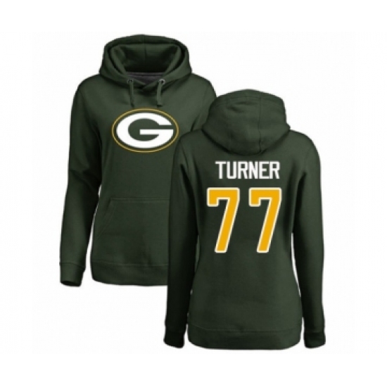 Football Women's Green Bay Packers #77 Billy Turner Green Name & Number Logo Pullover Hoodie - Jersey