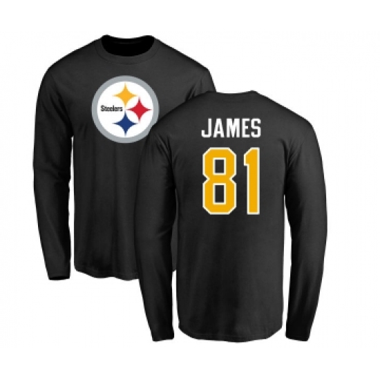 Football Pittsburgh Steelers #81 Jesse James Black Name & Number Logo Long Sleeve T-Shirt - Jersey