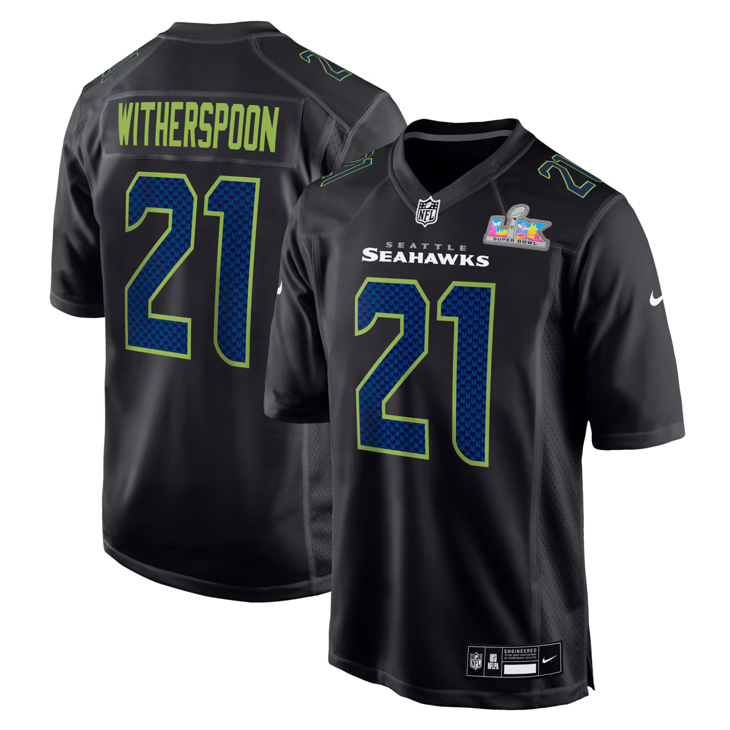Men's Seattle Seahawks Devon Witherspoon Nike Black Super Bowl LX Patch Carbon Fashion Game Jersey - Jersey