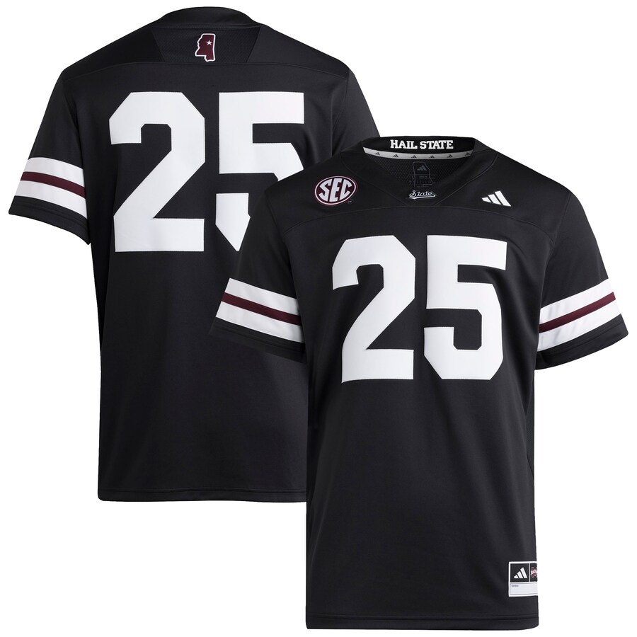 Men's adidas #25 Black Mississippi State Bulldogs Premier Strategy Jersey - Jersey
