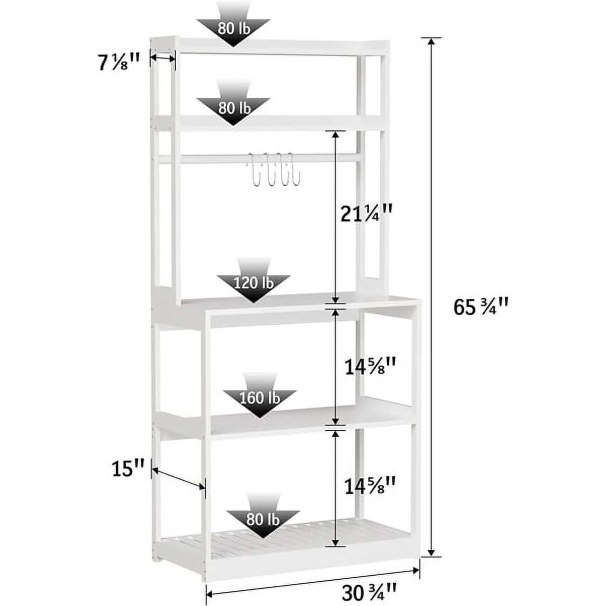 PEACNNG Bamboo Microwave Rack, Kitchen Baking Rack with Storage Rack, 5-Tier Kitchen Rack with 4 Hooks, Heavy Duty Shelving for Kitchen, Living Room, Hallway, Balcony