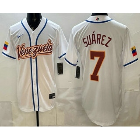 Men's Venezuela #7 Eugenio Suarez White 2026 World Baseball Classic Cool Base Jersey - Jersey