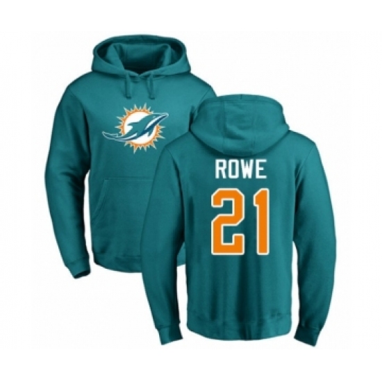 Football Miami Dolphins #21 Eric Rowe Aqua Green Name & Number Logo Pullover Hoodie - Jersey