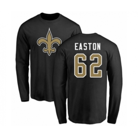 Football New Orleans Saints #62 Nick Easton Black Name & Number Logo Long Sleeve T-Shirt - Jersey