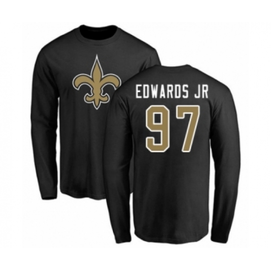 Football New Orleans Saints #97 Mario Edwards Jr Black Name & Number Logo Long Sleeve T-Shirt - Jersey