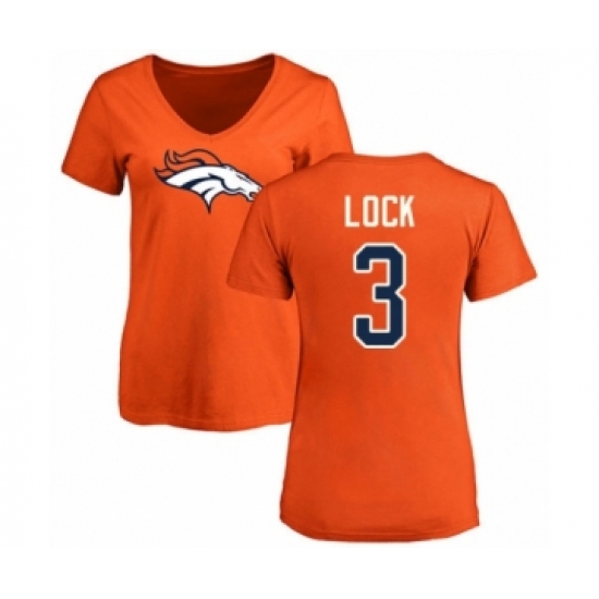 Football Women's Denver Broncos #3 Drew Lock Orange Name & Number Logo T-Shirt - Jersey