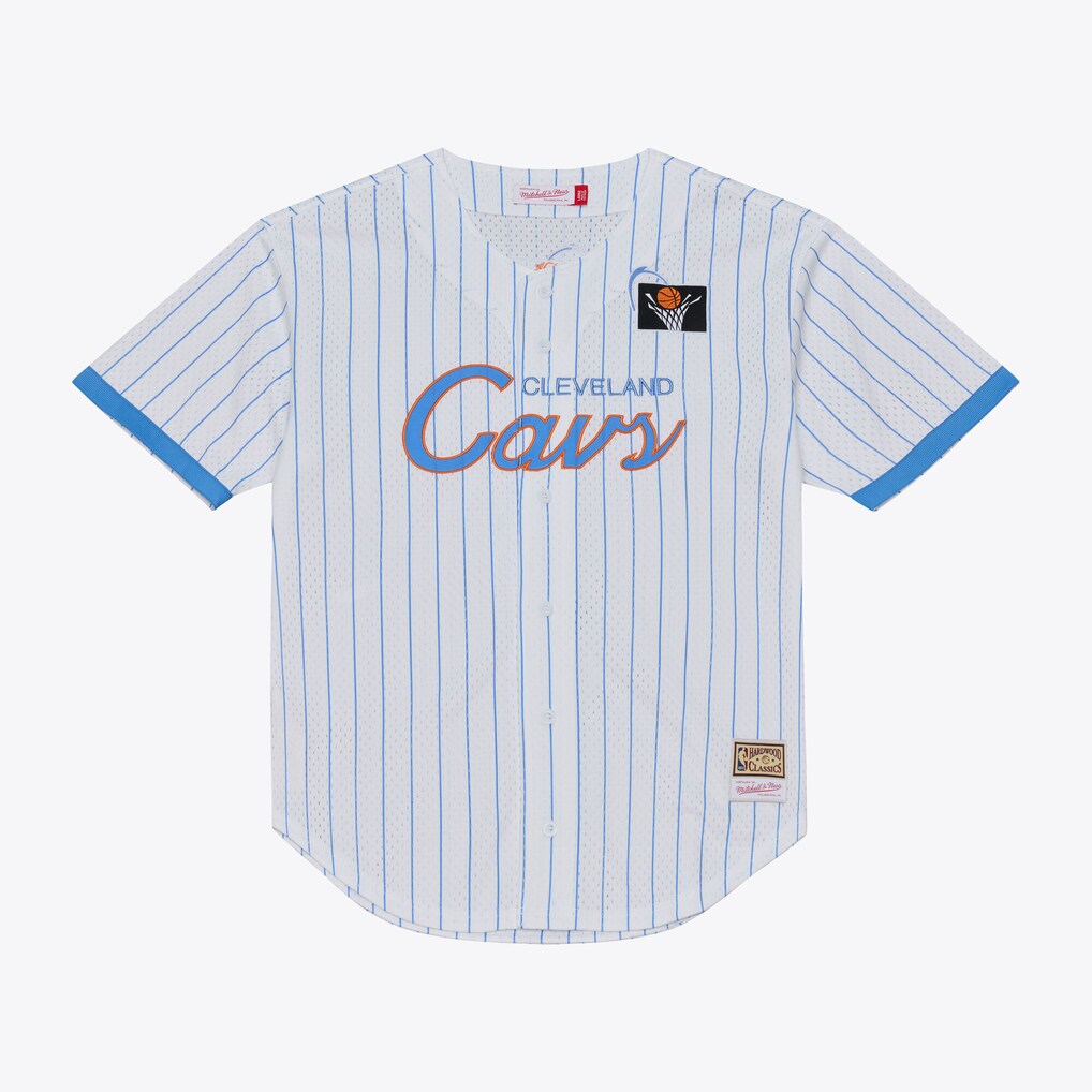 Men's Cleveland Cavaliers Mitchell & Ness White Head Coach Pinstripe Mesh Full-Button Baseball Jersey - Jersey