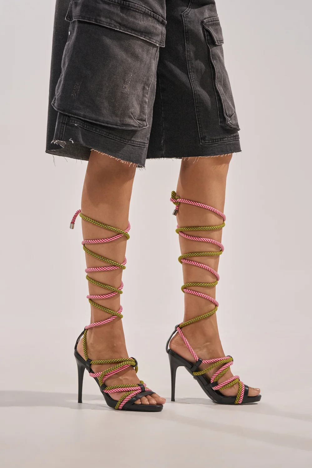 AZALEA WANG RIJN ROPE STILETTO LACE UP SANDAL - Akira Wear