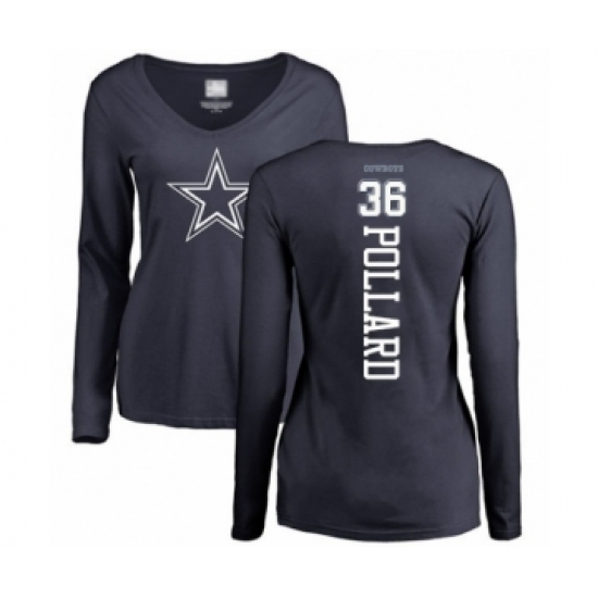 Football Women's Dallas Cowboys #36 Tony Pollard Navy Blue Backer Slim Fit Long Sleeve T-Shirt - Jersey