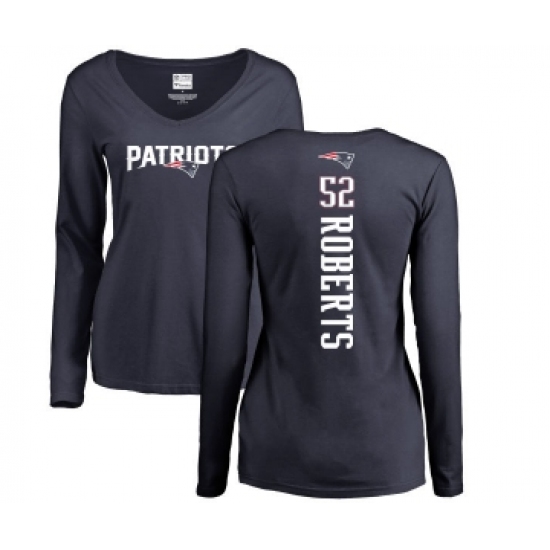 Football Women's New England Patriots #52 Elandon Roberts Navy Blue Backer Slim Fit Long Sleeve T-Shirt - Jersey