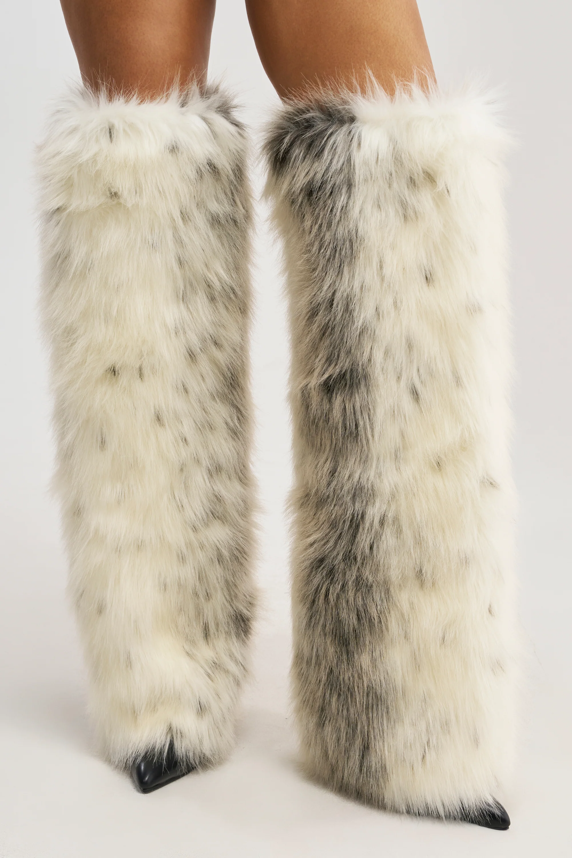 AZALEA WANG LANGLEYE CREAM MULTI SNOW LEOPARD THIGH HIGH FUR BOOT - Akira Wear