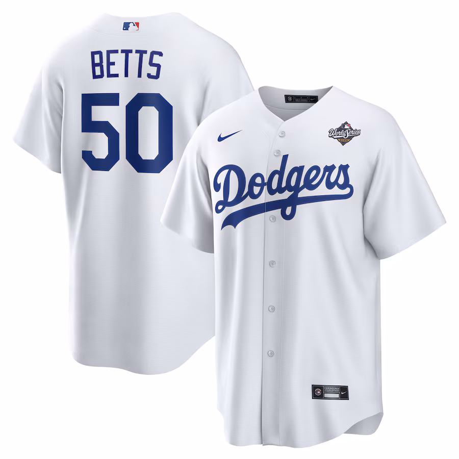 Men's Los Angeles Dodgers Mookie Betts Nike White 2025 World Series Home Replica Player Jersey - Jersey