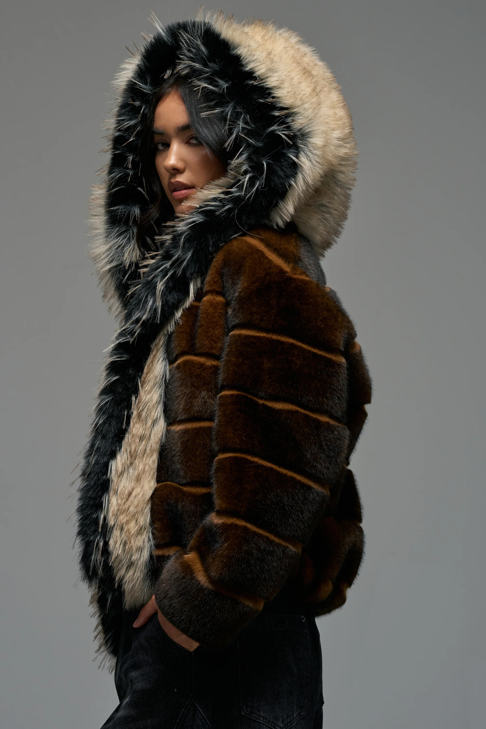 PORTIA HOODED FAUX FUR BOMBER - Akira Wear