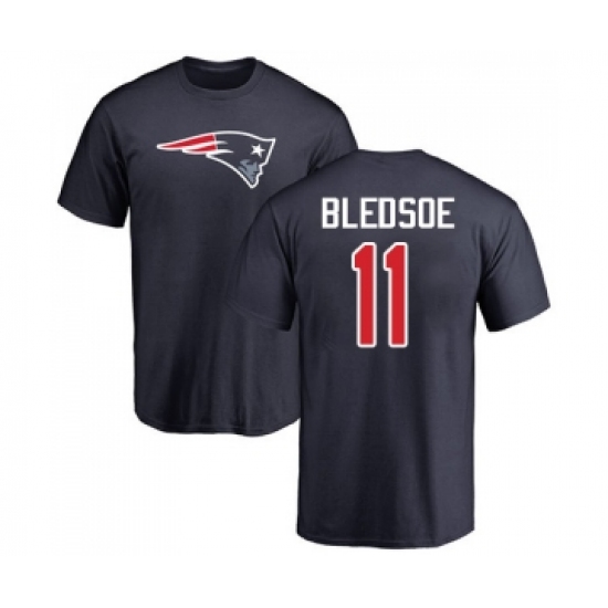Football New England Patriots #11 Drew Bledsoe Navy Blue Name & Number Logo T-Shirt - Jersey