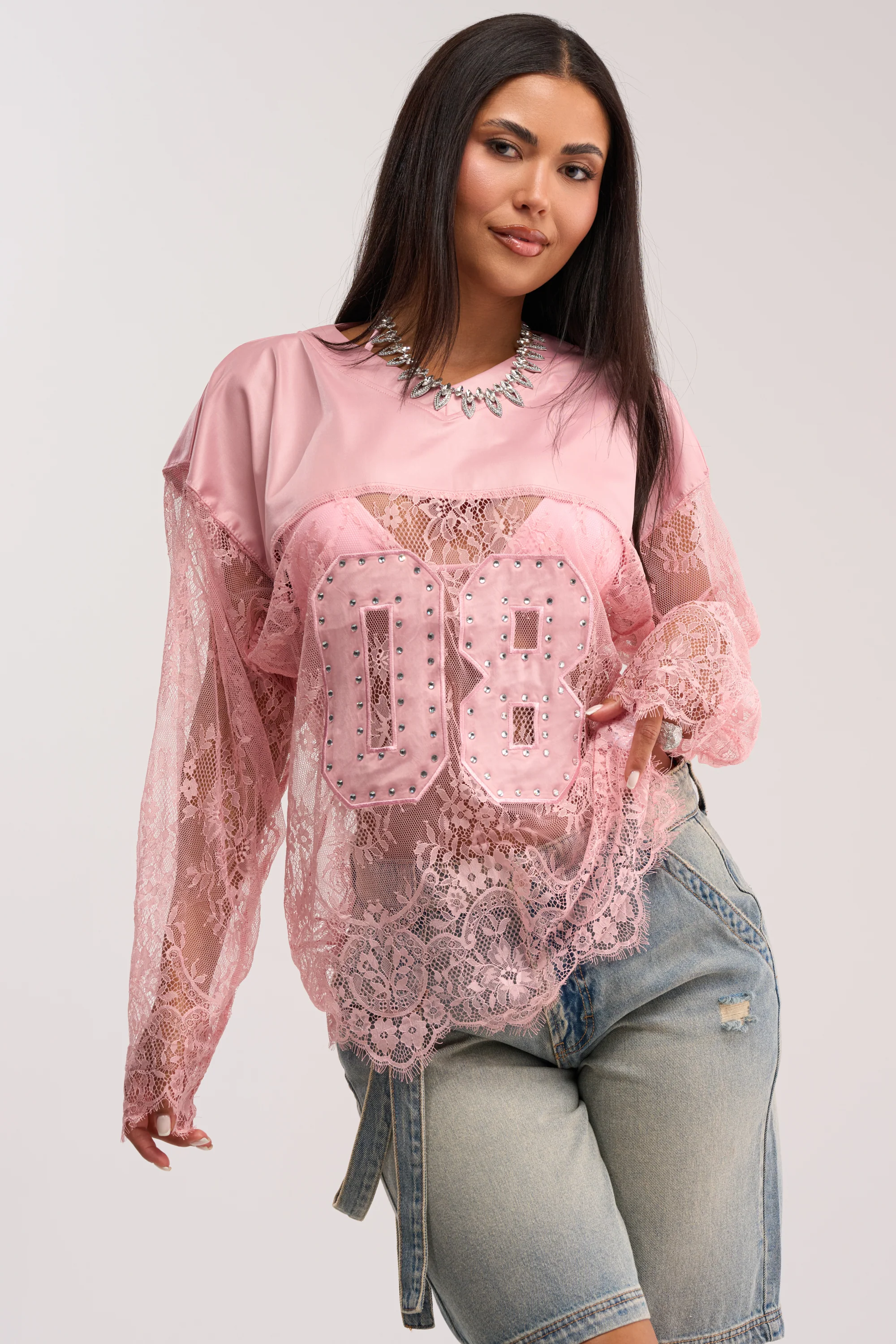 GIRLS ARE PLAYERS TOO LACE JERSEY TOP - Akira Wear