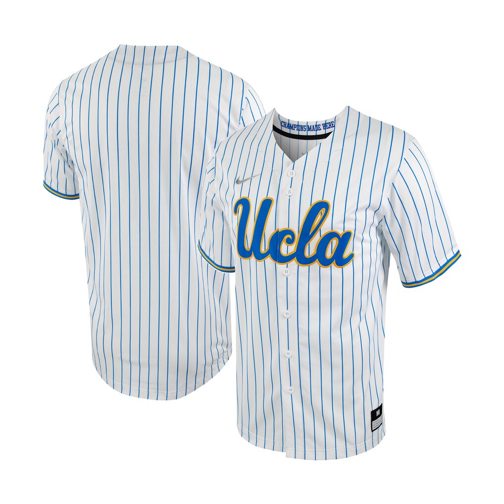 Men's Nike White/Blue UCLA Bruins Pinstripe Replica Full-Button Baseball Jersey - Jersey