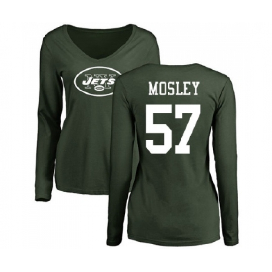 Football Women's New York Jets #57 C.J. Mosley Green Name & Number Logo Long Sleeve T-Shirt - Jersey