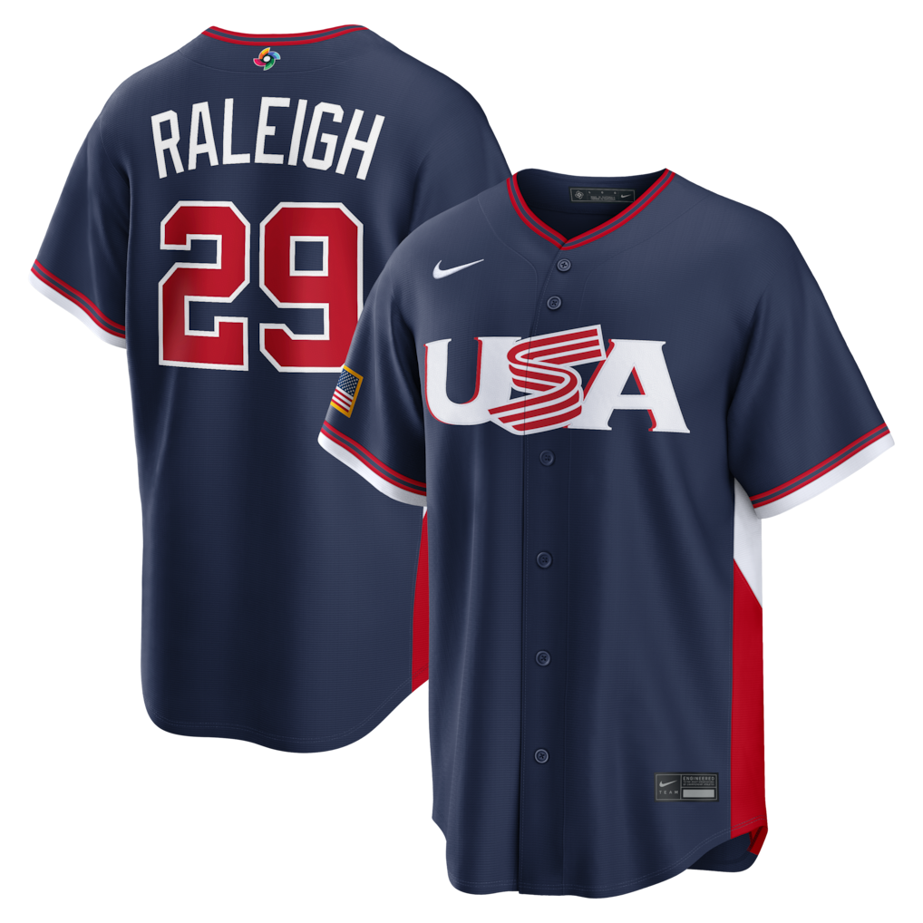Men's USA Baseball Cal Raleigh Nike Navy 2026 World Baseball Classic Road Stadium Jersey - Jersey