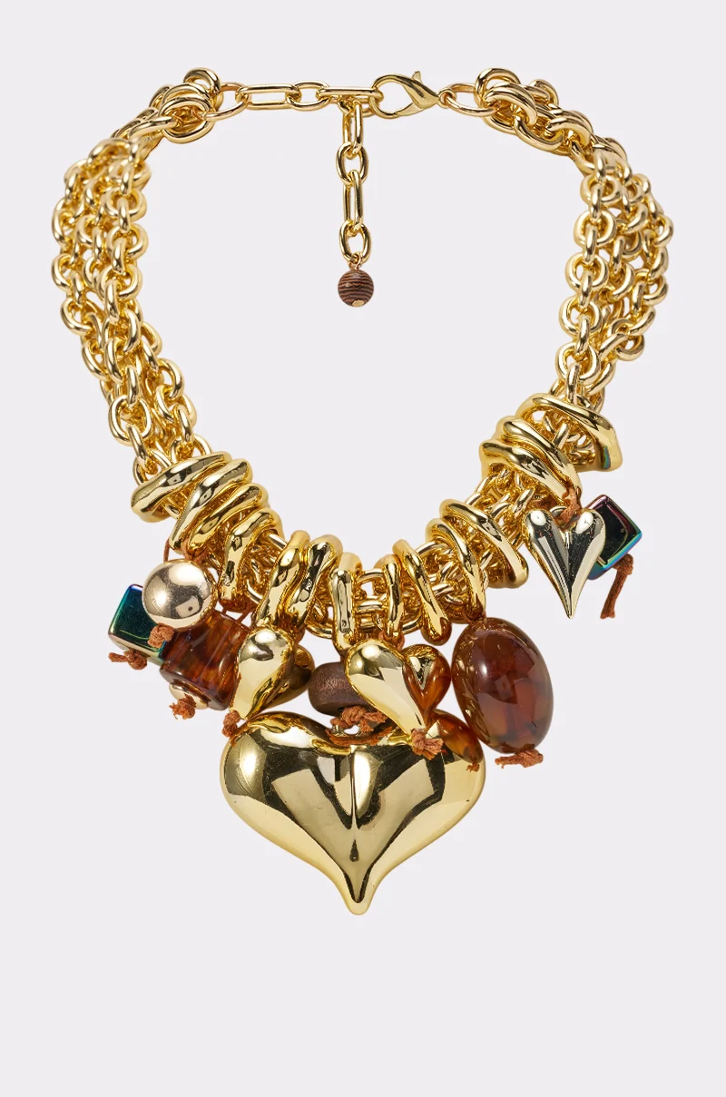 MIXED MEDIA HEART STATEMENT NECKLACE - Akira Wear