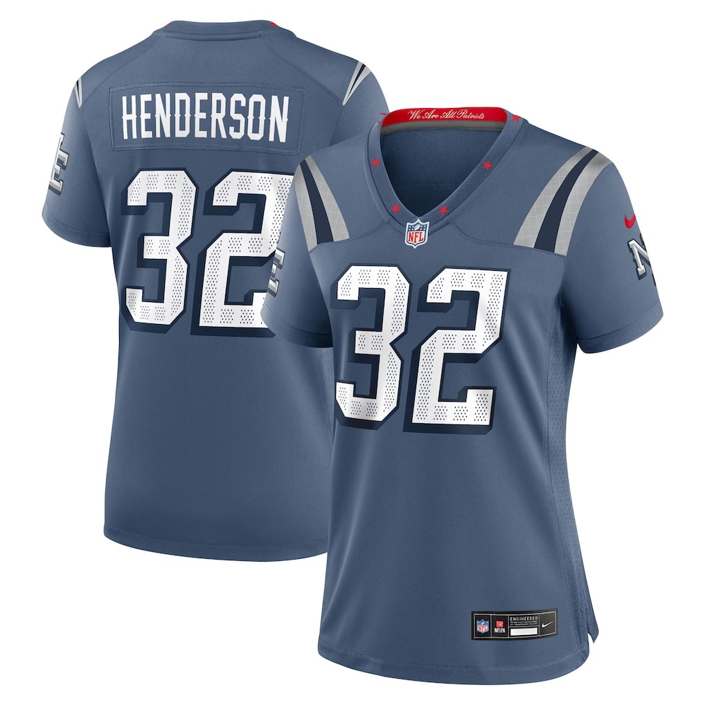 Women's New England Patriots TreVeyon Henderson Nike Storm Blue 2025 Rivalries Collection Game Jersey - Jersey