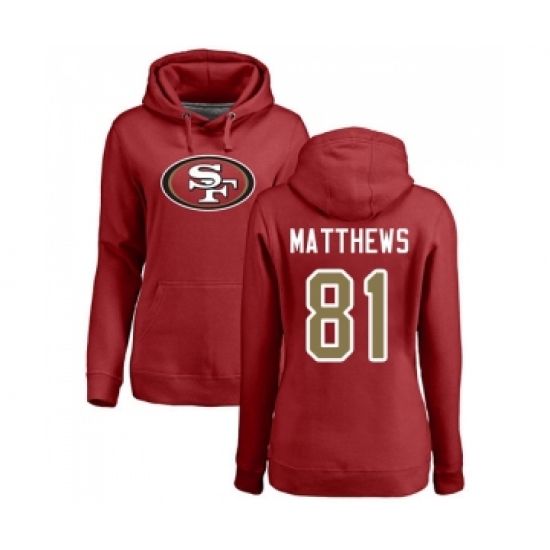 Football Women's San Francisco 49ers #81 Jordan Matthews Red Name & Number Logo Pullover Hoodie - Jersey
