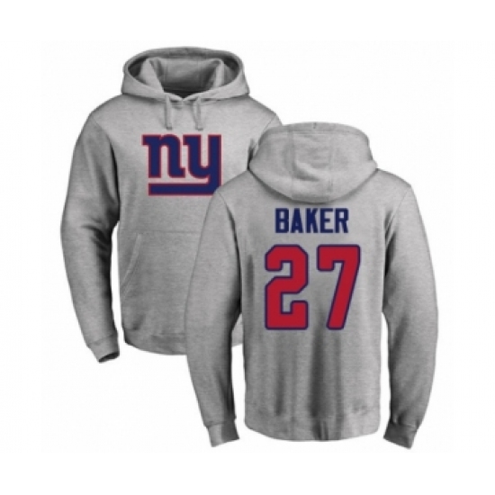 Football New York Giants #27 Deandre Baker Ash Name & Number Logo Pullover Hoodie - Jersey