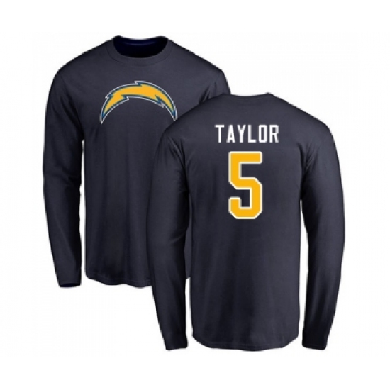 Football Los Angeles Chargers #5 Tyrod Taylor Navy Blue Name & Number Logo Long Sleeve T-Shirt - Jersey