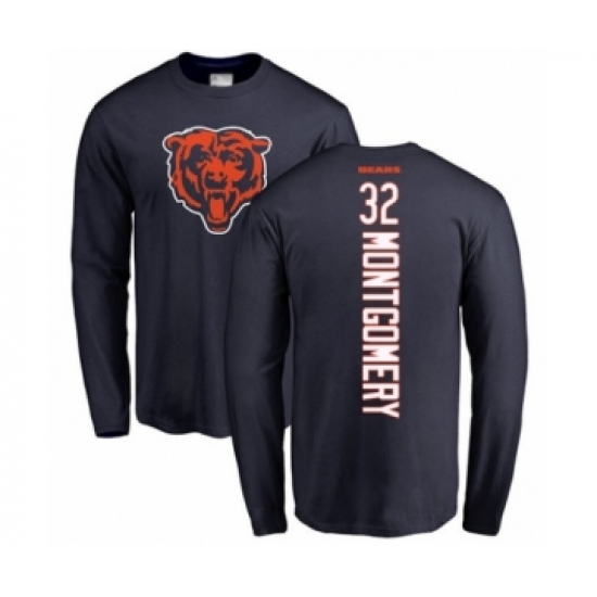 Football Chicago Bears #32 David Montgomery Navy Blue Backer Long Sleeve T-Shirt - Jersey