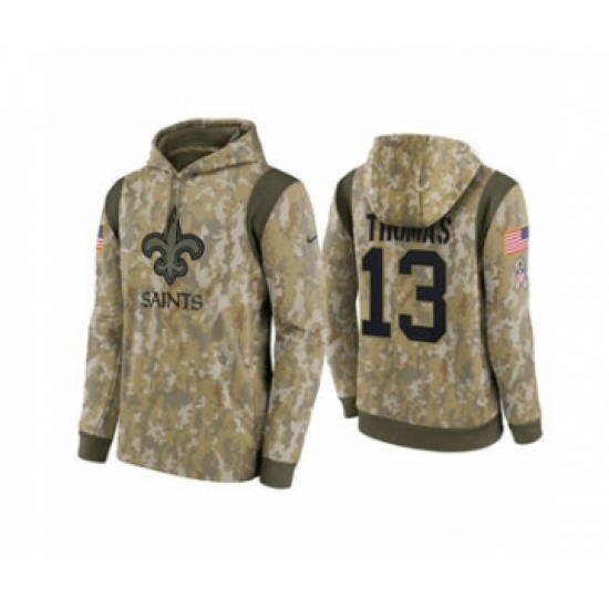 Men's New Orleans Saints #13 Michael Thomas Camo 2021 Salute To Service Therma Performance Pullover Football Hoodie - Jersey