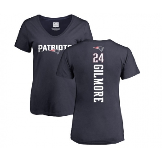 Football Women's New England Patriots #24 Stephon Gilmore Navy Blue Backer T-Shirt - Jersey