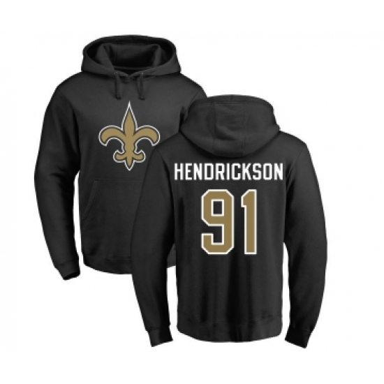 Football New Orleans Saints #91 Trey Hendrickson Black Name & Number Logo Pullover Hoodie - Jersey
