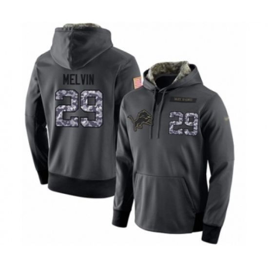 Football Men's Detroit Lions #29 Rashaan Melvin Stitched Black Anthracite Salute to Service Player Performance Hoodie - Jersey