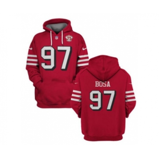 Men's San Francisco 49ers #97 Nick Bosa 2021 Red 75th Anniversary Pullover Football Hoodie - Jersey