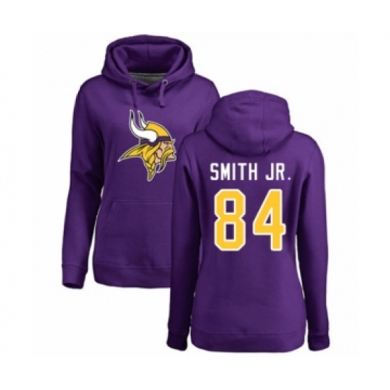 Football Women's Minnesota Vikings #84 Irv Smith Jr. Purple Name & Number Logo Pullover Hoodie - Jersey