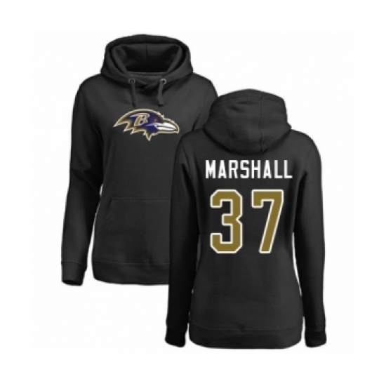 Football Women's Baltimore Ravens #37 Iman Marshall Black Name & Number Logo Pullover Hoodie - Jersey
