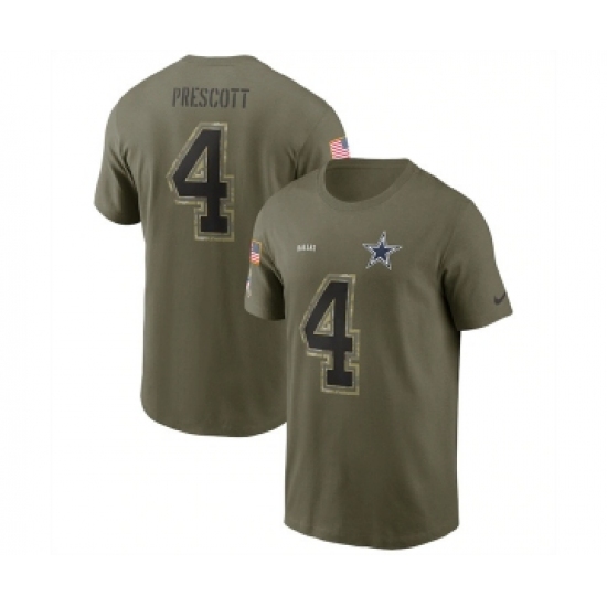 Men's Dallas Cowboys #4 Dak Prescott 2022 Olive Salute to Service T-Shirt - Jersey