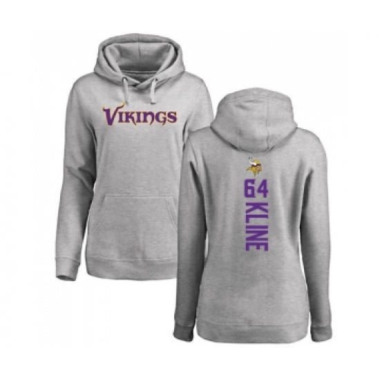 Football Women's Minnesota Vikings #64 Josh Kline Ash Backer Pullover Hoodie - Jersey