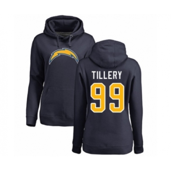 Football Women's Los Angeles Chargers #99 Jerry Tillery Navy Blue Name & Number Logo Pullover Hoodie - Jersey