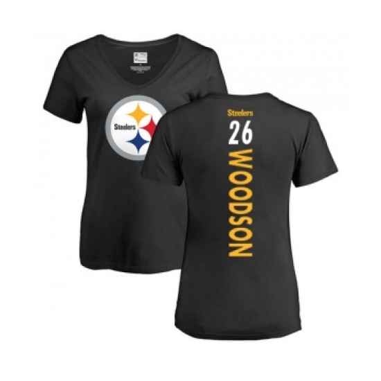 Football Women's Pittsburgh Steelers #26 Rod Woodson Black Backer Slim Fit T-Shirt - Jersey