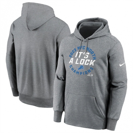 Men's Detroit Lions Heather Gray 2023 NFC North Division Champions Locker Room Trophy Collection Pullover Hoodie - Jersey