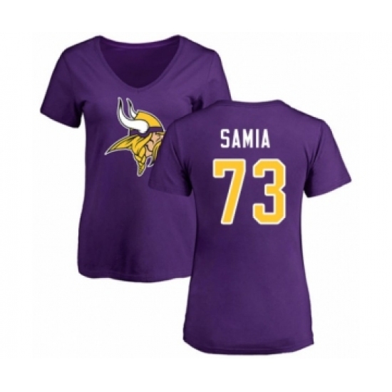 Football Women's Minnesota Vikings #73 Dru Samia Purple Name & Number Logo Slim Fit T-Shirt - Jersey