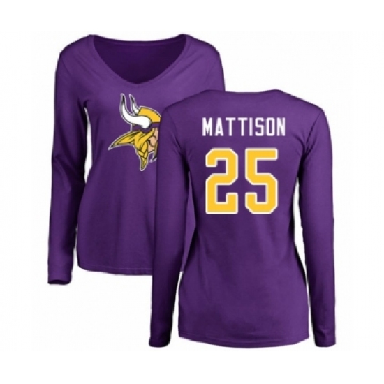 Football Women's Minnesota Vikings #25 Alexander Mattison Purple Name & Number Logo Slim Fit Long Sleeve T-Shirt - Jersey