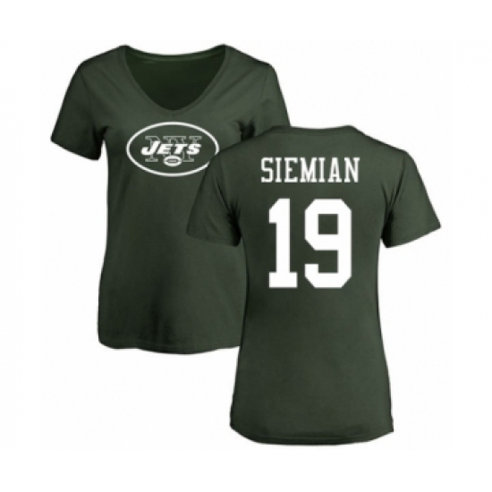 Football Women's New York Jets #19 Trevor Siemian Green Name & Number Logo T-Shirt - Jersey